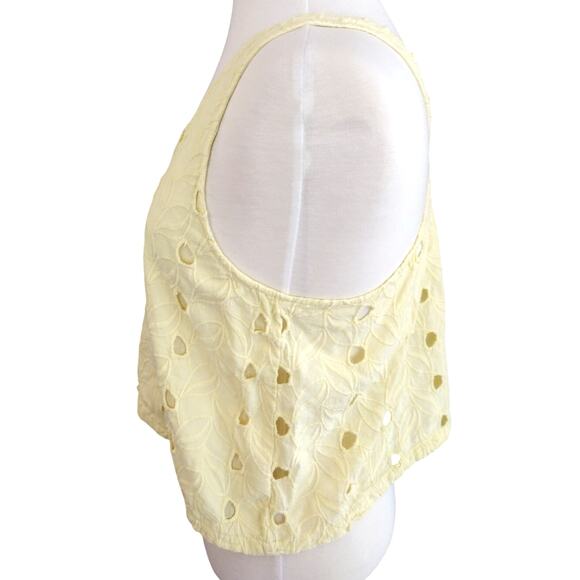 House of Harlow | Soft Yellow Eyelet Boxy Criss-Cross-Back Crop Tank Top - Picture 3 of 8